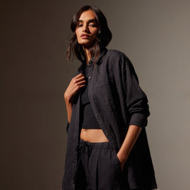 Cotton Twill Tunic Shirt in Black | James Perse Los Angeles