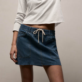 Drawstring Cotton Linen Mini Skirt in Blue Wash | James Perse Los Angeles