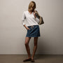 Drawstring Cotton Linen Mini Skirt in Blue Wash | James Perse Los Angeles