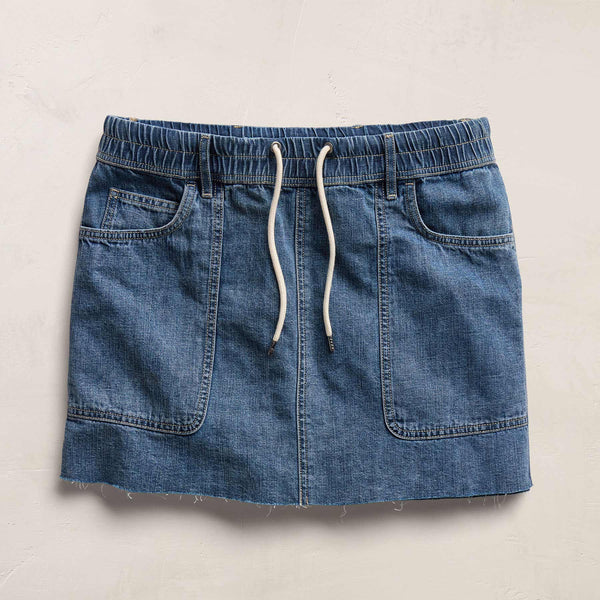 Drawstring Denim Mini Skirt in Blue Wash | James Perse Los Angeles