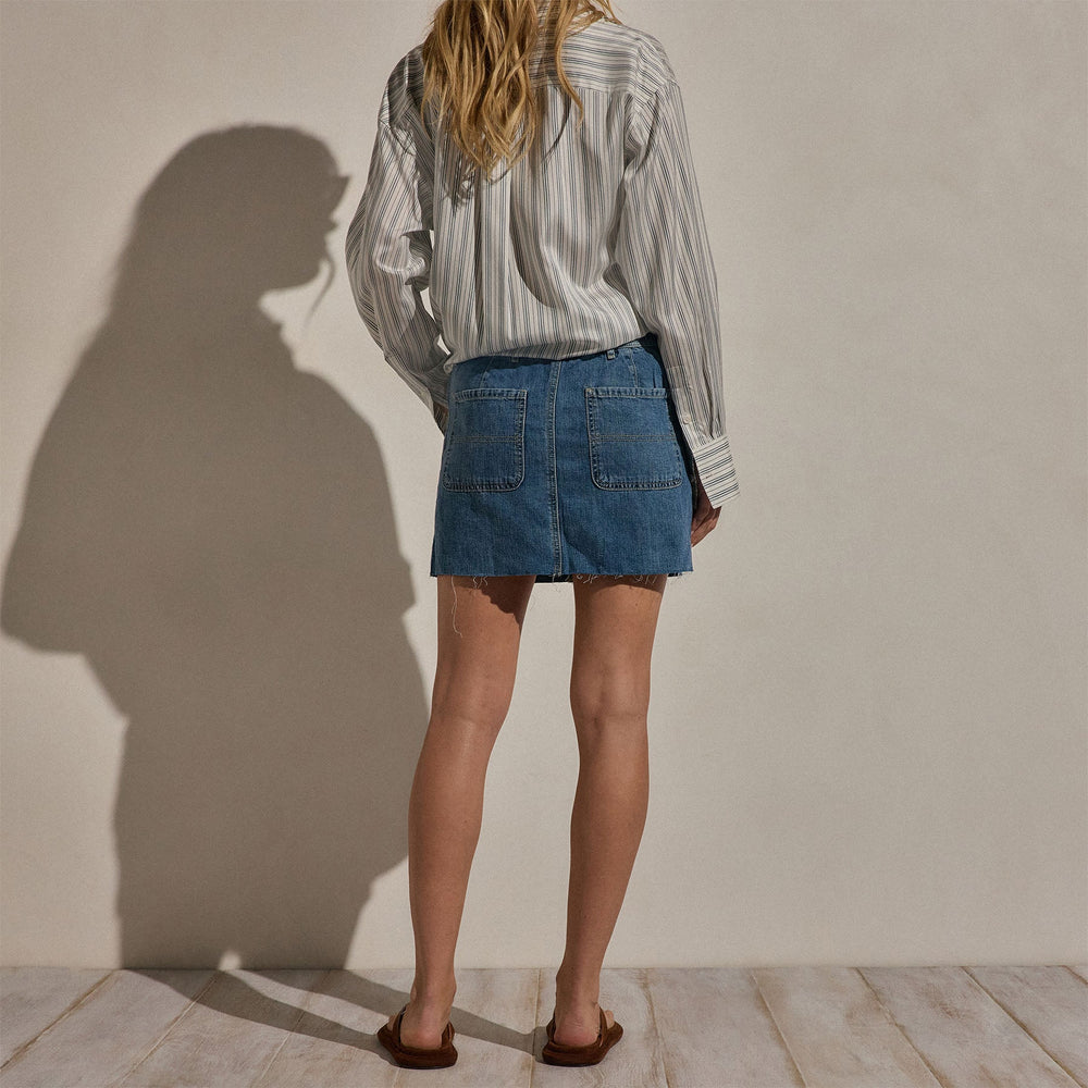 Drawstring Denim Mini Skirt in Blue Wash | James Perse Los Angeles