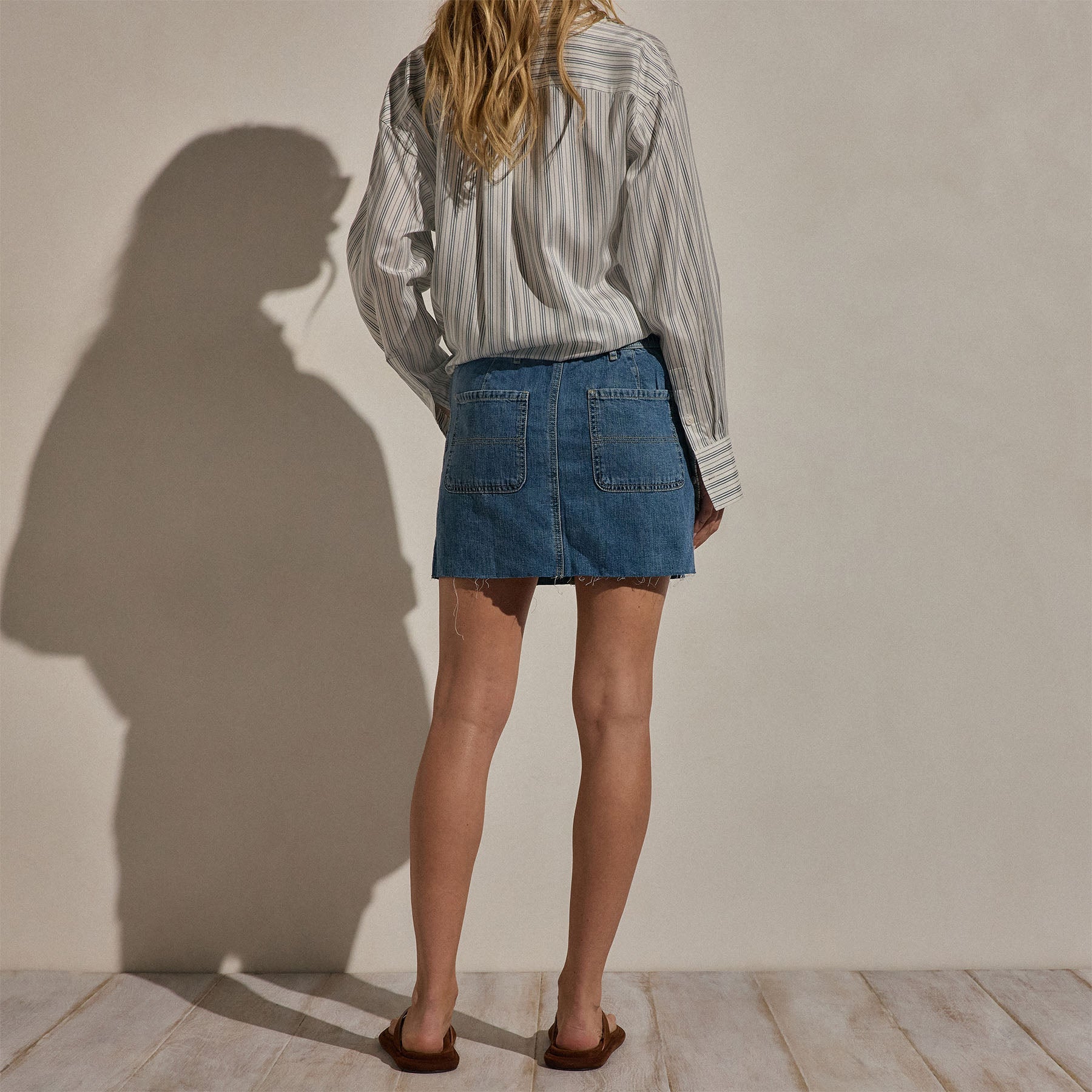 Drawstring Denim Mini Skirt in Blue Wash | James Perse Los Angeles