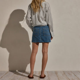 Drawstring Denim Mini Skirt in Blue Wash | James Perse Los Angeles