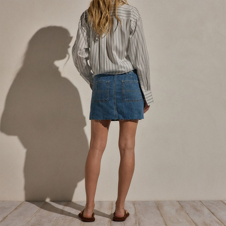 Drawstring Denim Mini Skirt in Blue Wash | James Perse Los Angeles