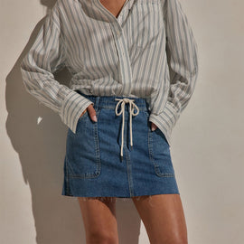 Drawstring Denim Mini Skirt in Blue Wash | James Perse Los Angeles