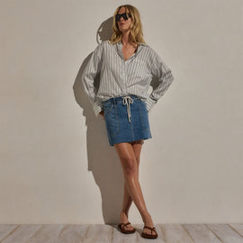 Drawstring Denim Mini Skirt in Blue Wash | James Perse Los Angeles