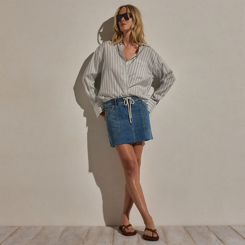 Drawstring Denim Mini Skirt in Blue Wash | James Perse Los Angeles
