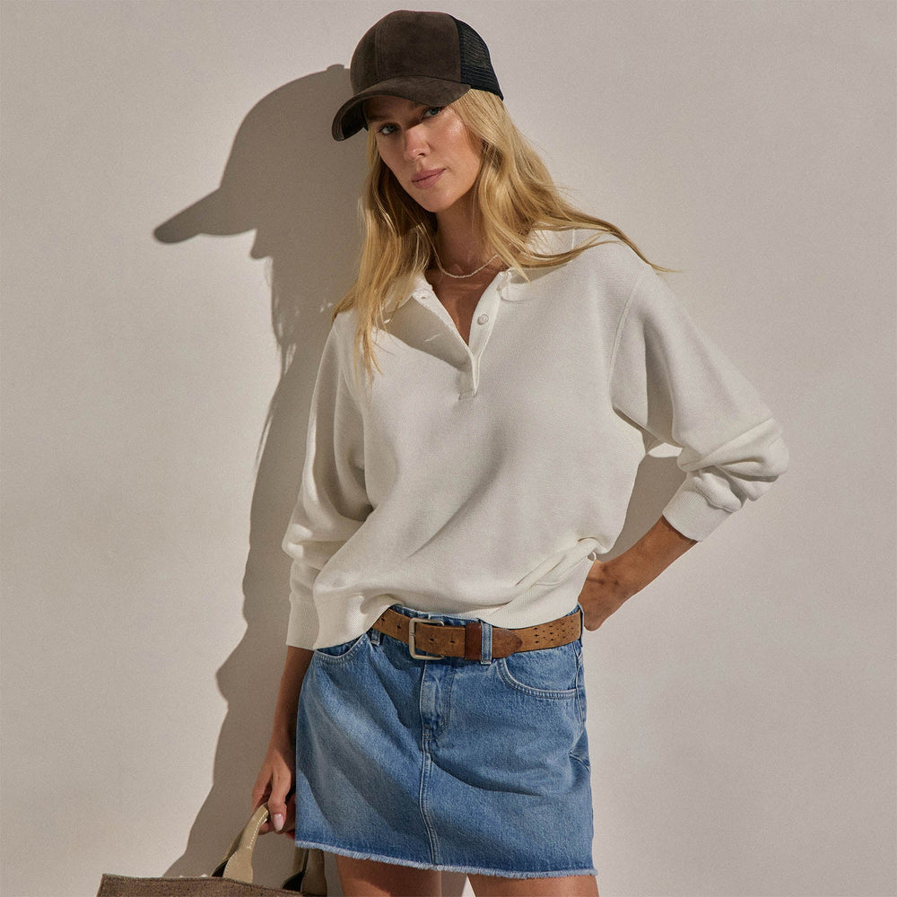 French Terry Henley Pullover in Off White | James Perse Los Angeles