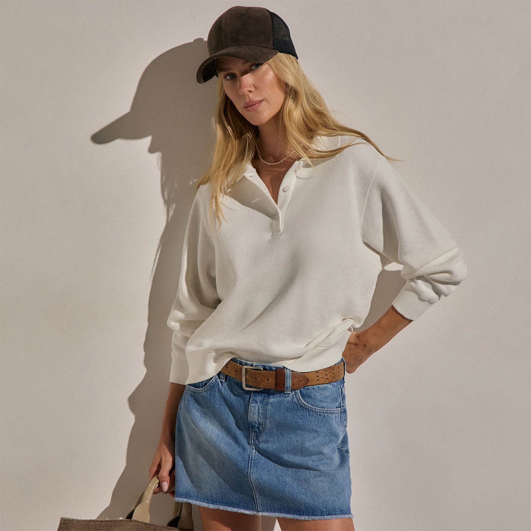 French Terry Henley Pullover in Off White | James Perse Los Angeles