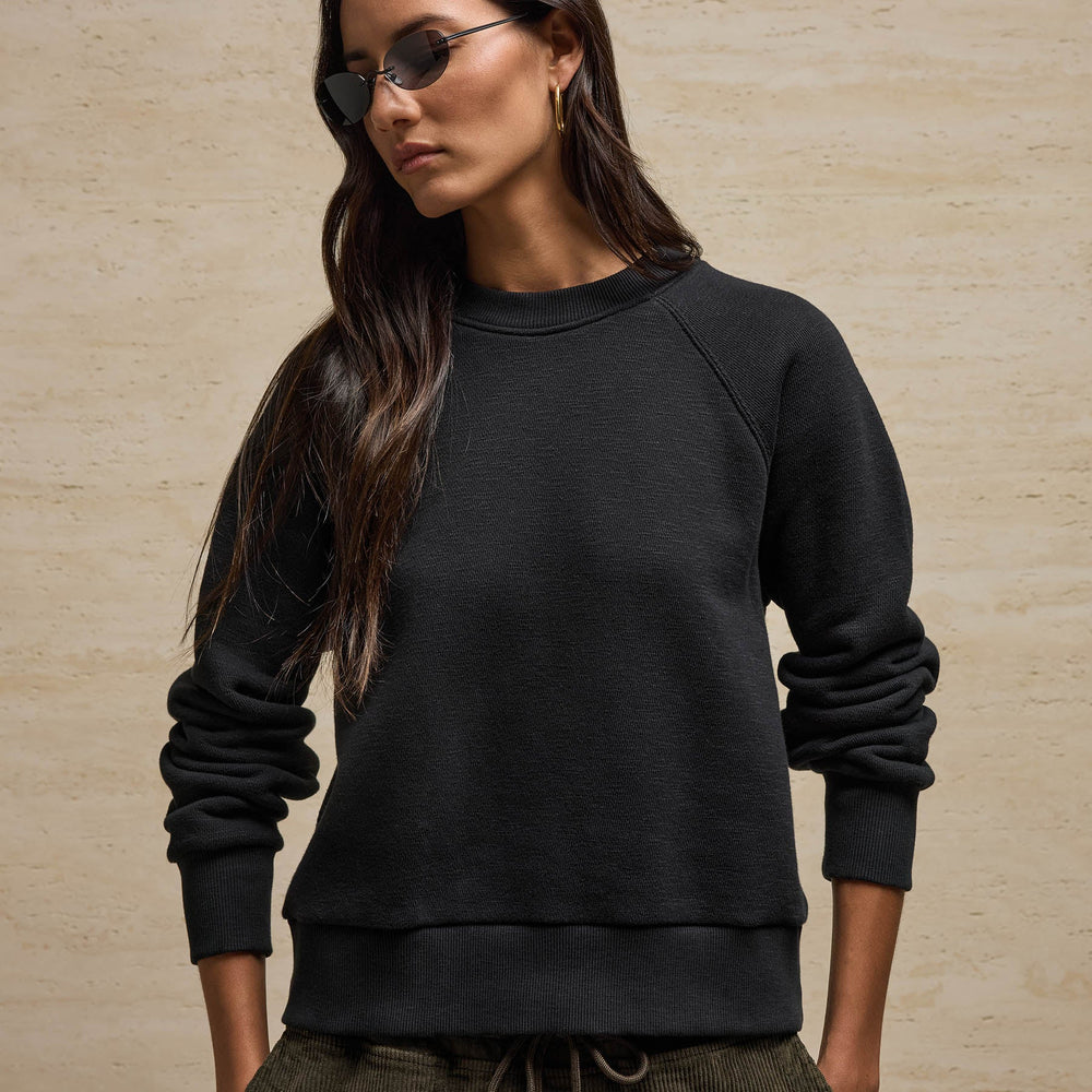 French Terry Crew Sweatshirt in Black | James Perse Los Angeles