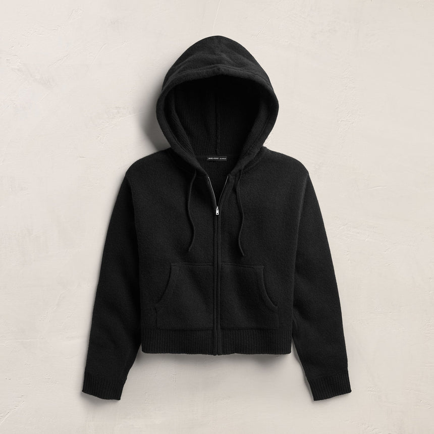 Double Face Zip Up Hoodie in Black | James Perse Los Angeles