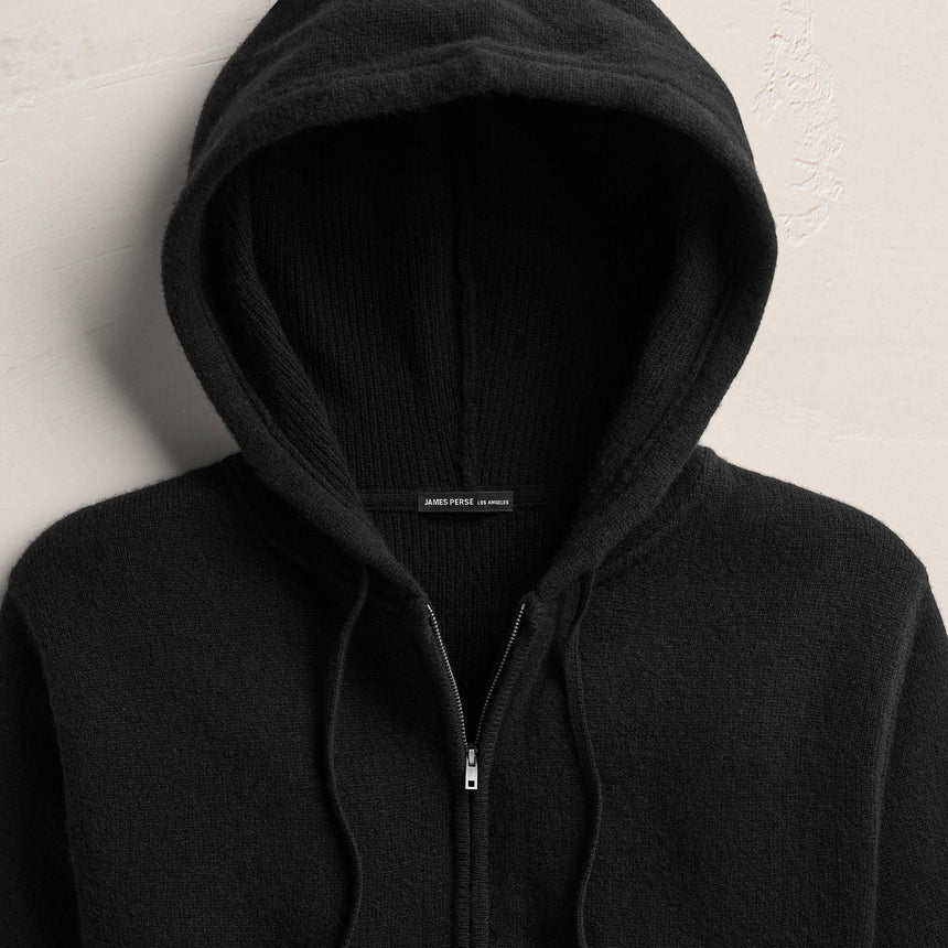 Double Face Zip Up Hoodie in Black | James Perse Los Angeles