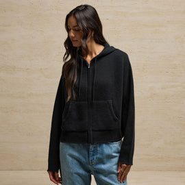 Double Face Zip Up Hoodie in Black | James Perse Los Angeles