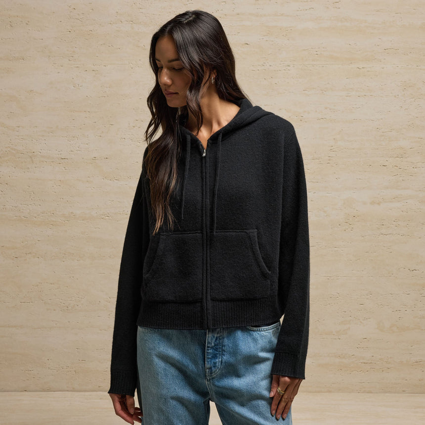 Double Face Zip Up Hoodie in Black | James Perse Los Angeles