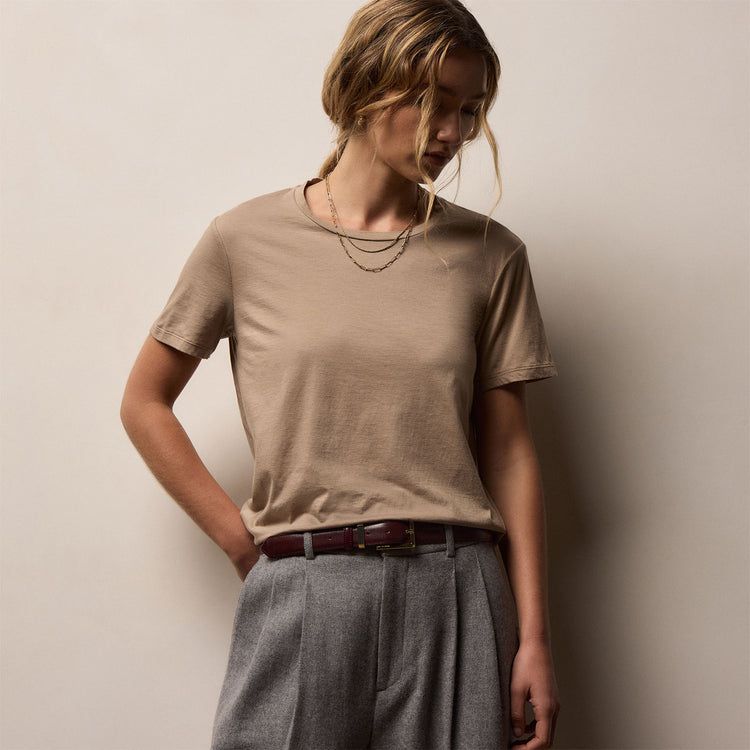 Short Sleeve Elevated Lotus Jersey Crew in Coffee | James Perse Los Angeles