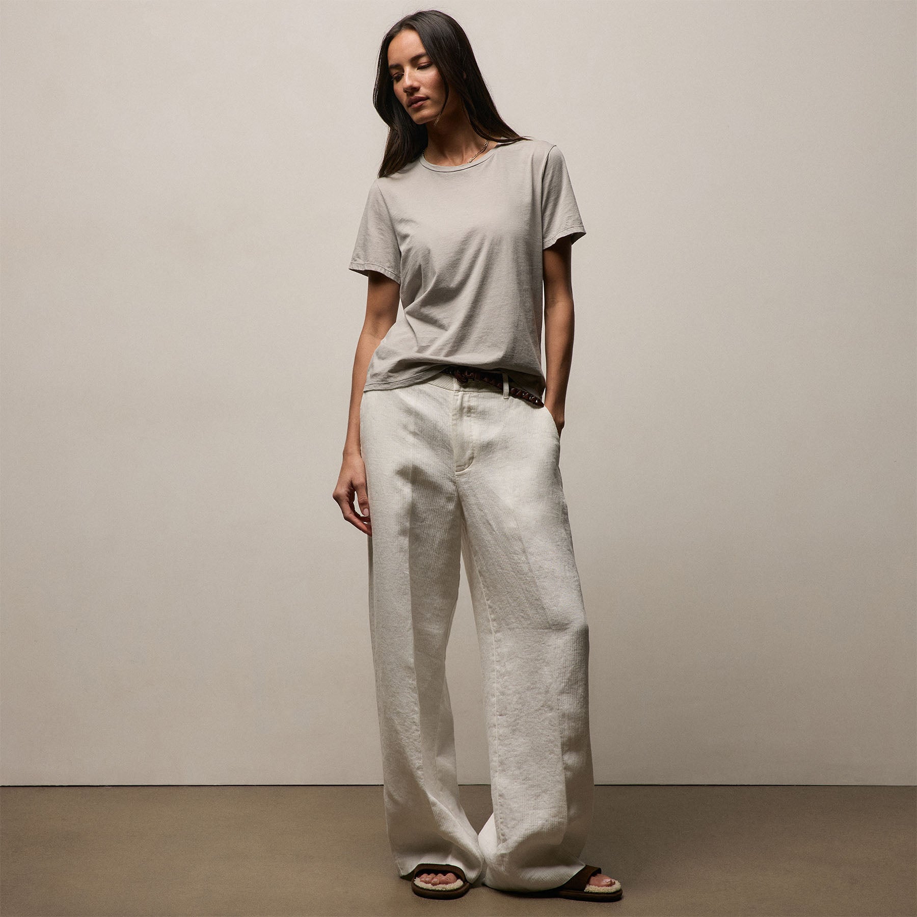 Luxe Lotus Jersey Crew in Fog | James Perse Los Angeles
