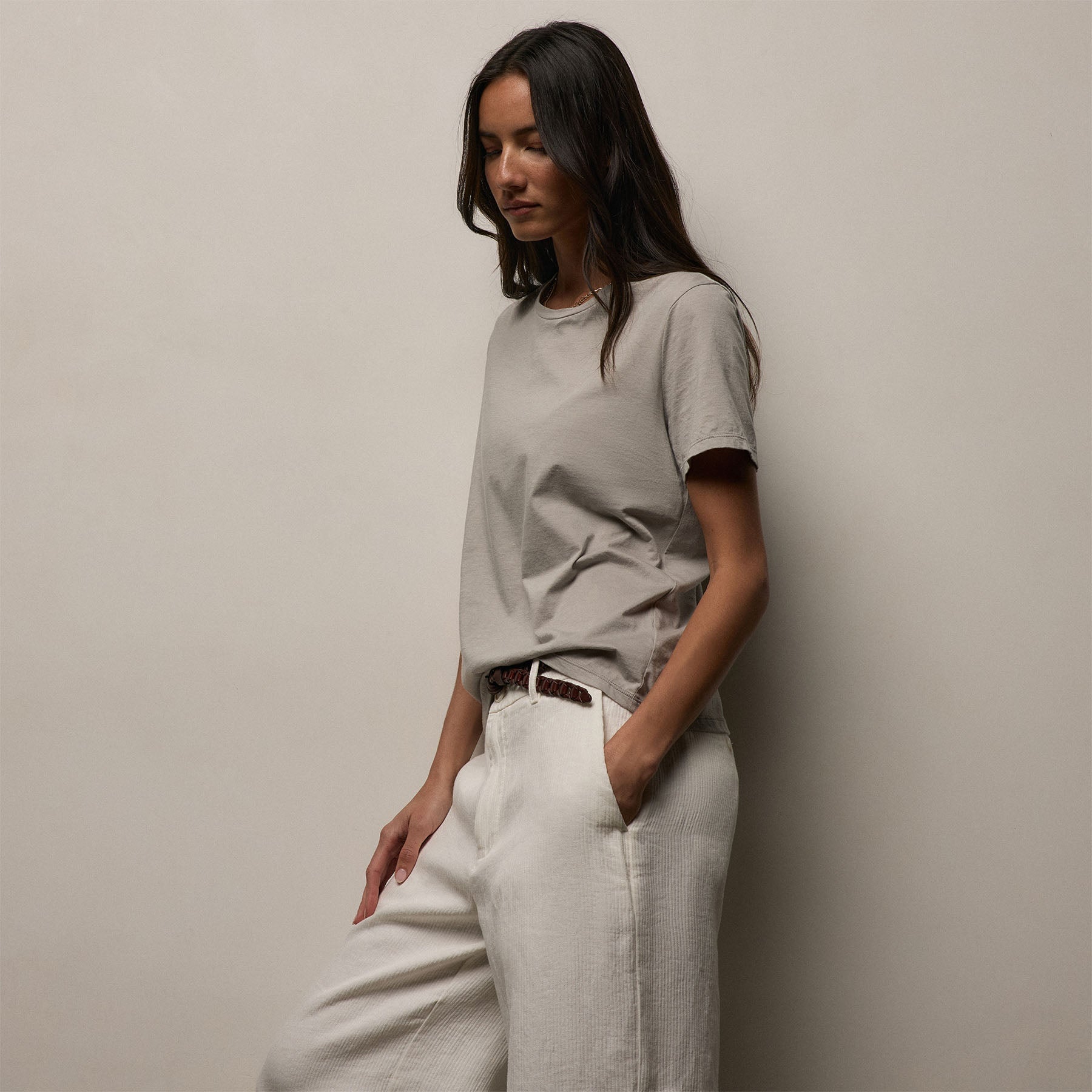 Luxe Lotus Jersey Crew in Fog | James Perse Los Angeles