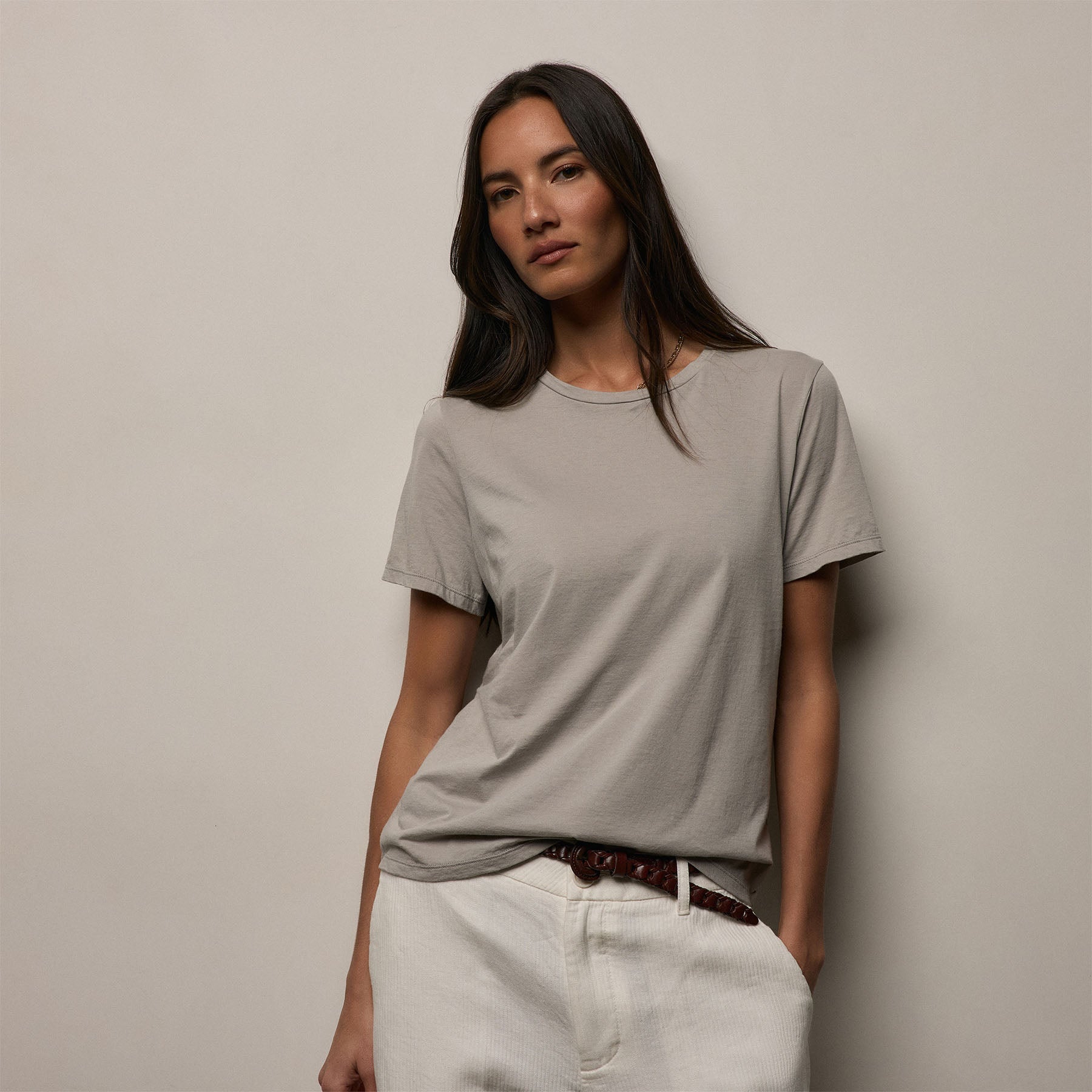 Luxe Lotus Jersey Crew in Fog | James Perse Los Angeles