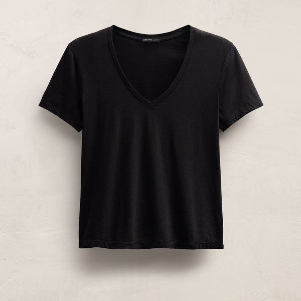Short Sleeve Elevated Lotus Jersey V Neck in Black | James Perse Los Angeles