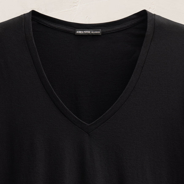 Short Sleeve Elevated Lotus Jersey V Neck in Black | James Perse Los Angeles