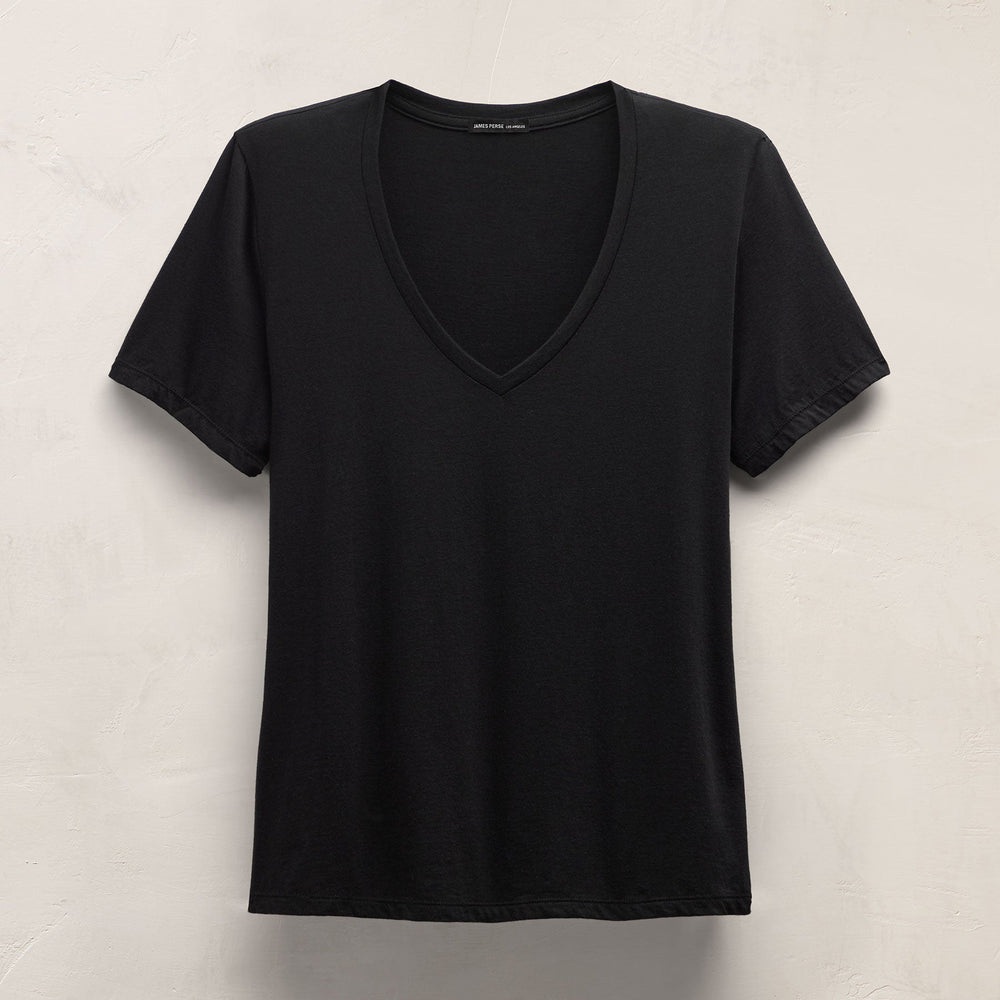 Luxe Lotus Jersey V Neck in Black | James Perse Los Angeles