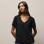 Luxe Lotus Jersey V Neck in Black | James Perse Los Angeles