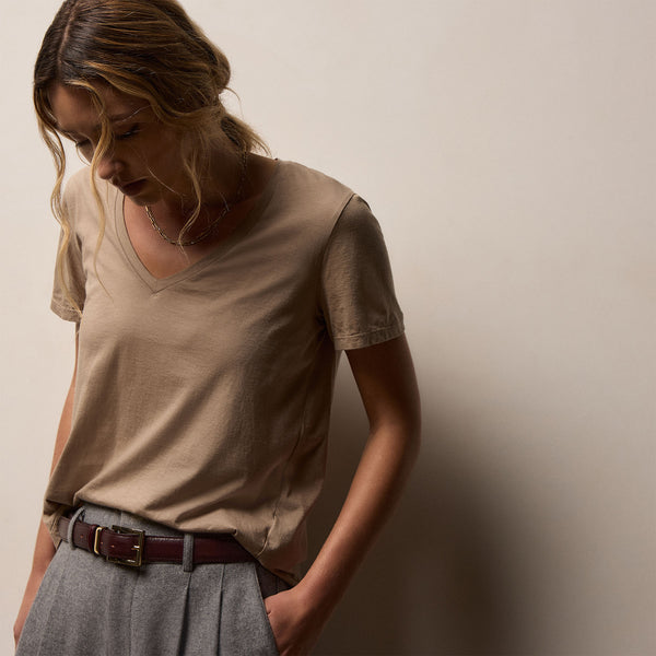 Short Sleeve Elevated Lotus Jersey V Neck in Coffee | James Perse Los Angeles