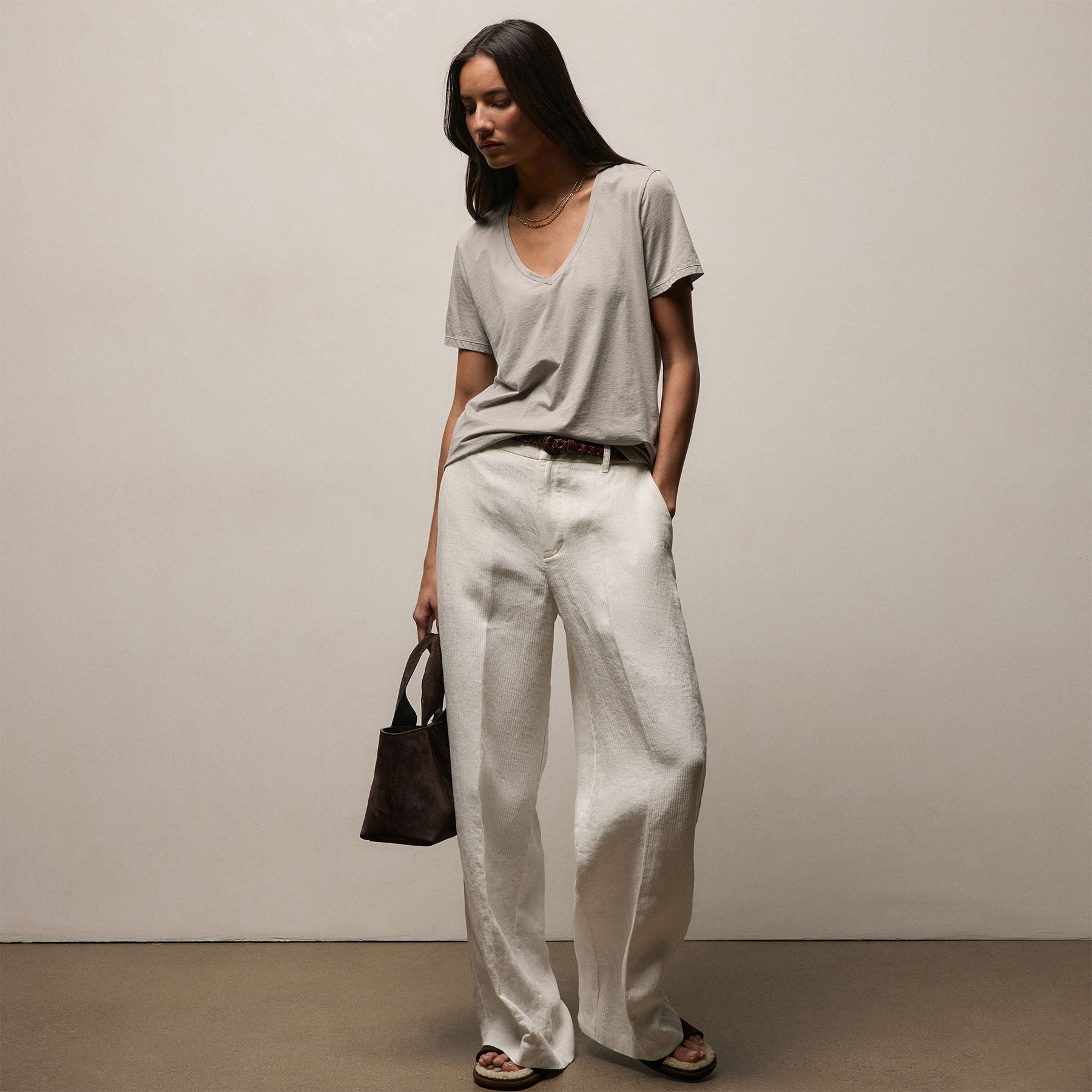 Luxe Lotus Jersey V Neck in Fog | James Perse Los Angeles