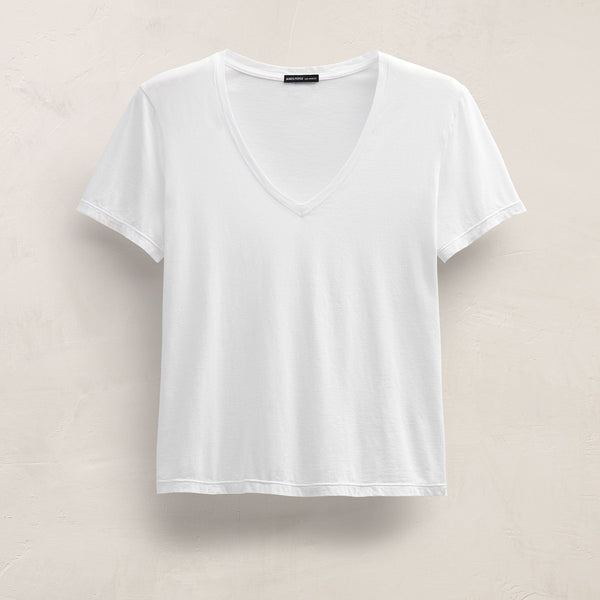 Short Sleeve Elevated Lotus Jersey V Neck in White | James Perse Los Angeles