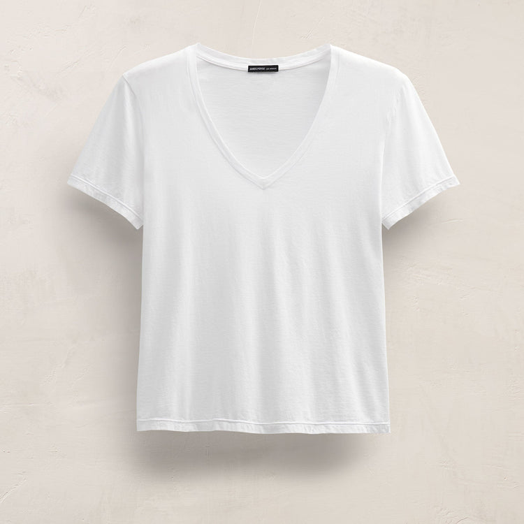 Short Sleeve Elevated Lotus Jersey V Neck in White | James Perse Los Angeles