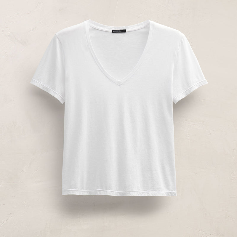 Short Sleeve Elevated Lotus Jersey V Neck in White | James Perse Los Angeles FLAT