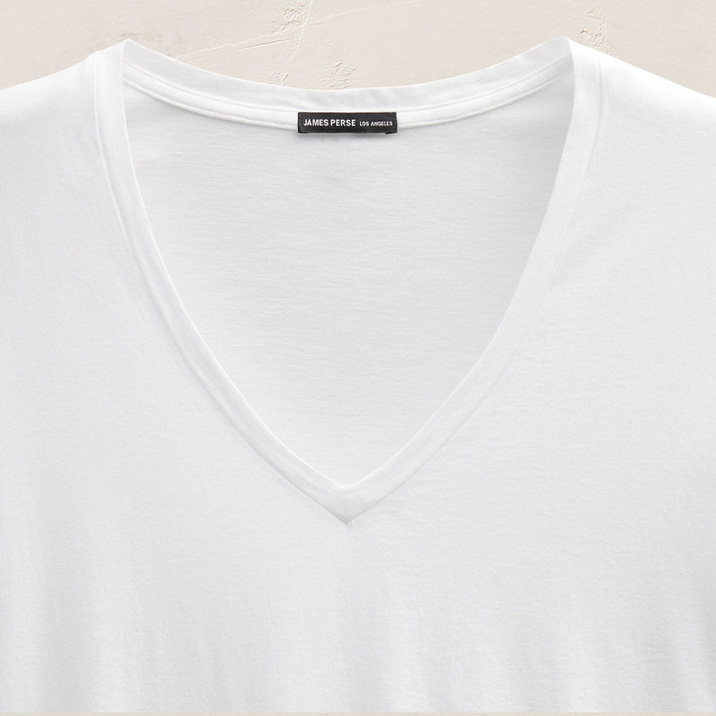 Short Sleeve Elevated Lotus Jersey V Neck in White | James Perse Los Angeles FLAT