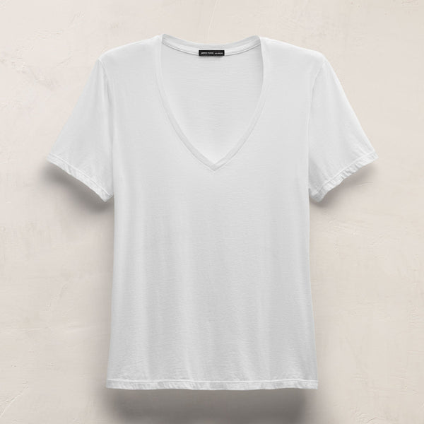Luxe Lotus Jersey V Neck in White | James Perse Los Angeles