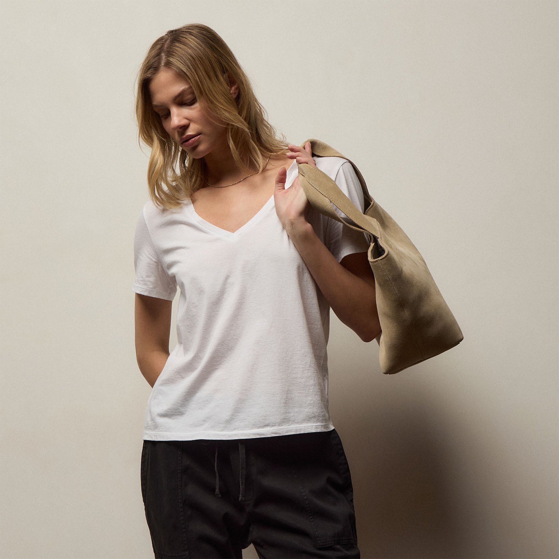 Luxe Lotus Jersey V Neck - White