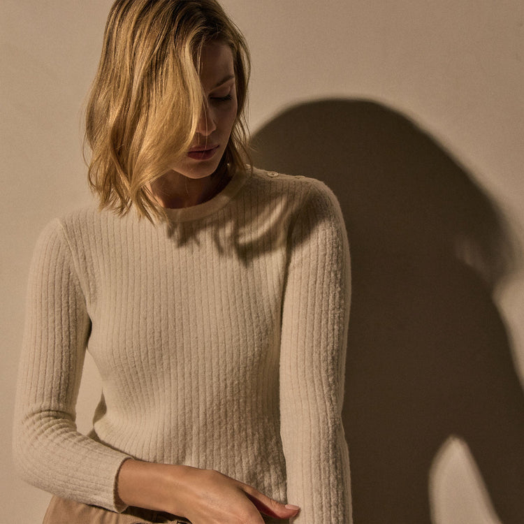 Shoulder Button Short Sleeve Sweater in Ivory | James Perse Los Angeles