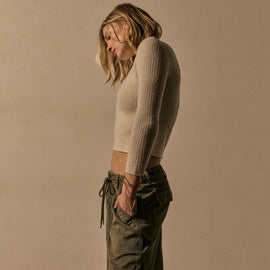Shoulder Button Short Sleeve Sweater in Ivory | James Perse Los Angeles