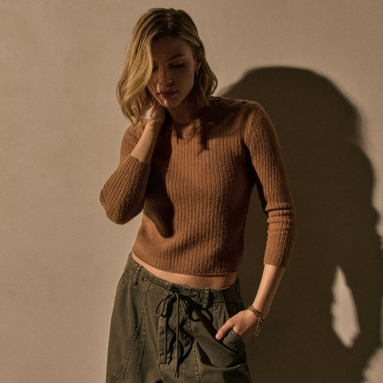 Shoulder Button Short Sleeve Sweater in Whiskey | James Perse Los Angeles