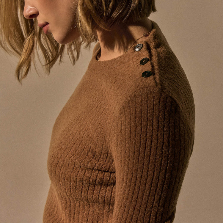 Shoulder Button Short Sleeve Sweater in Whiskey | James Perse Los Angeles