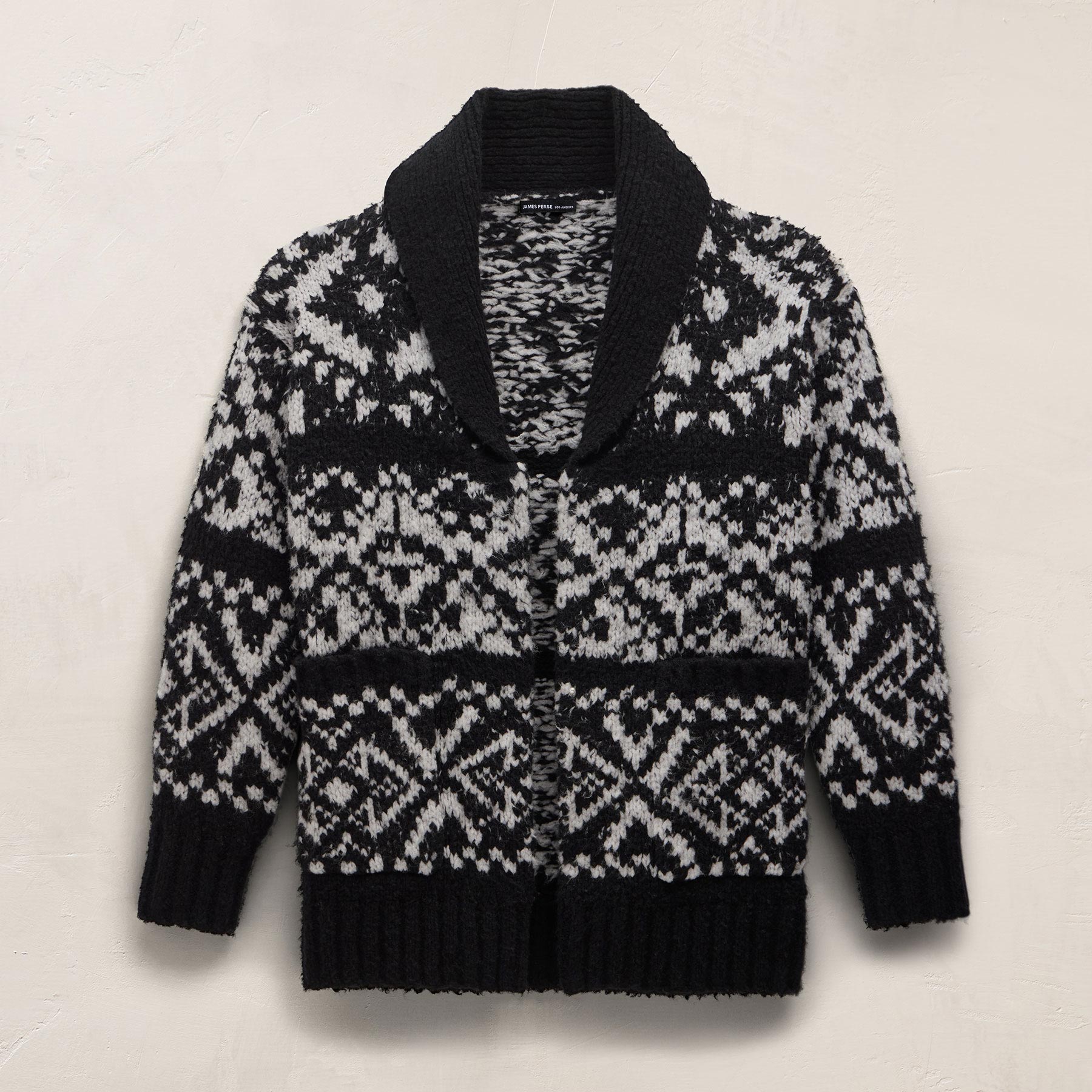 Chalet Intarsia Cardigan - Black/Heather Grey | James Perse Los