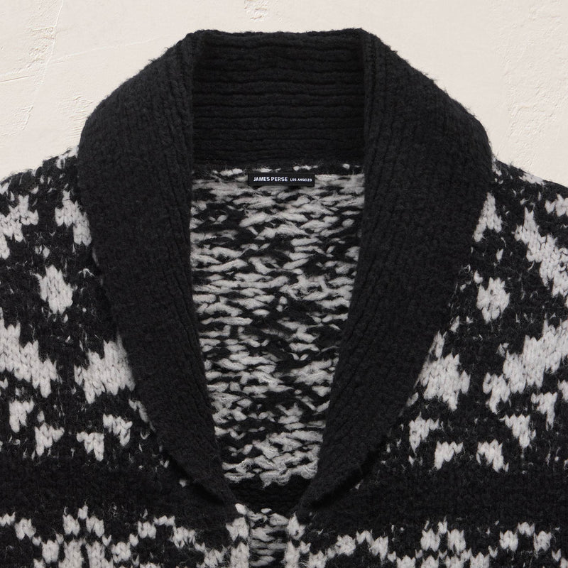 Chalet Intarsia Cardigan in Black/Heather Grey | James Perse Los Angeles