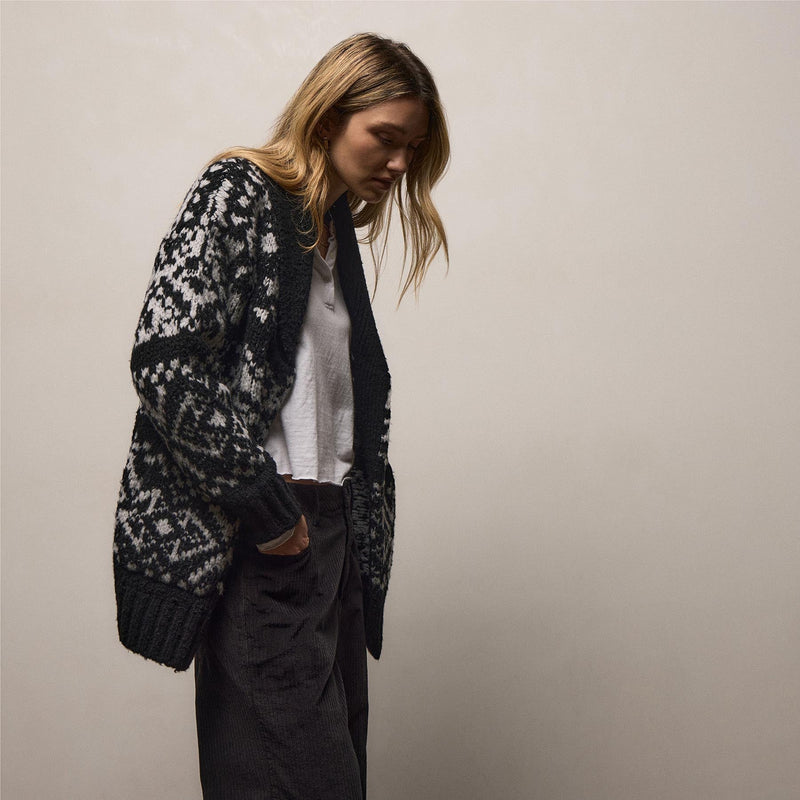 Chalet Intarsia Cardigan in Black/Heather Grey | James Perse Los Angeles / Womens