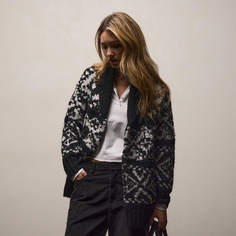 Chalet Intarsia Cardigan in Black/Heather Grey | James Perse Los Angeles / Womens