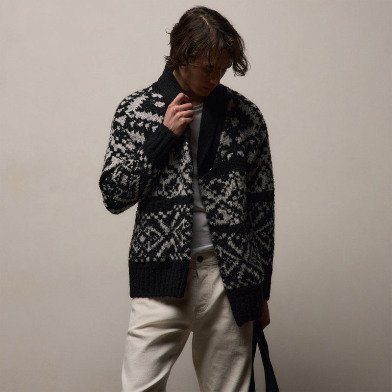Chalet Intarsia Cardigan in Black/Heather Grey | James Perse Los Angeles / Mens