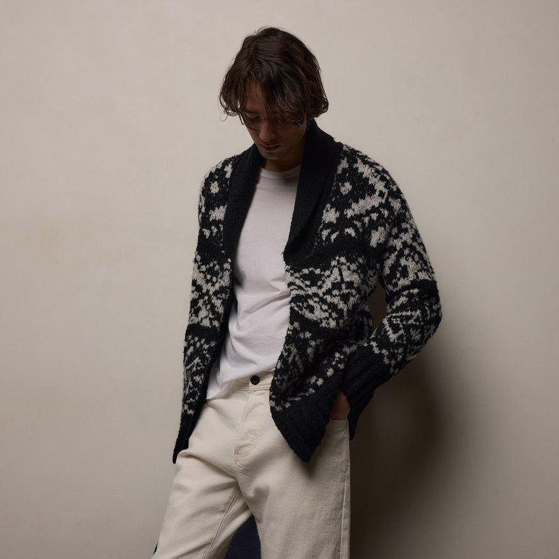 Chalet Intarsia Cardigan in Black/Heather Grey | James Perse Los Angeles / Mens