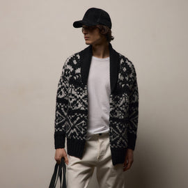 Chalet Intarsia Cardigan in Black/Heather Grey | James Perse Los Angeles / Mens
