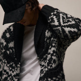 Chalet Intarsia Cardigan in Black/Heather Grey | James Perse Los Angeles / Mens