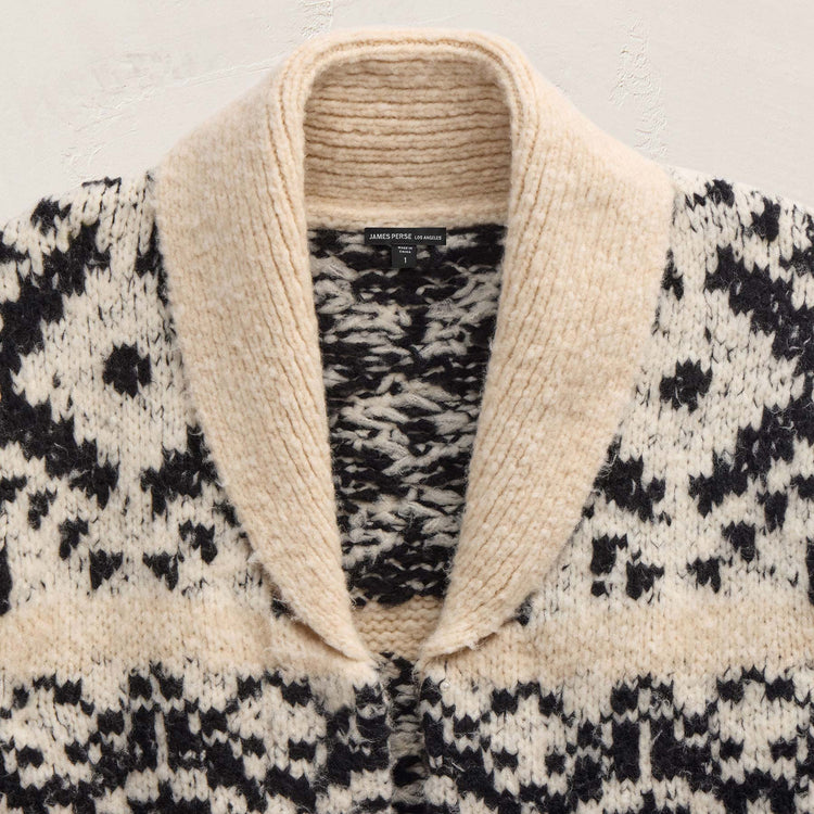 Intarsia Cardigan in Ivory/Black | James Perse Los Angeles