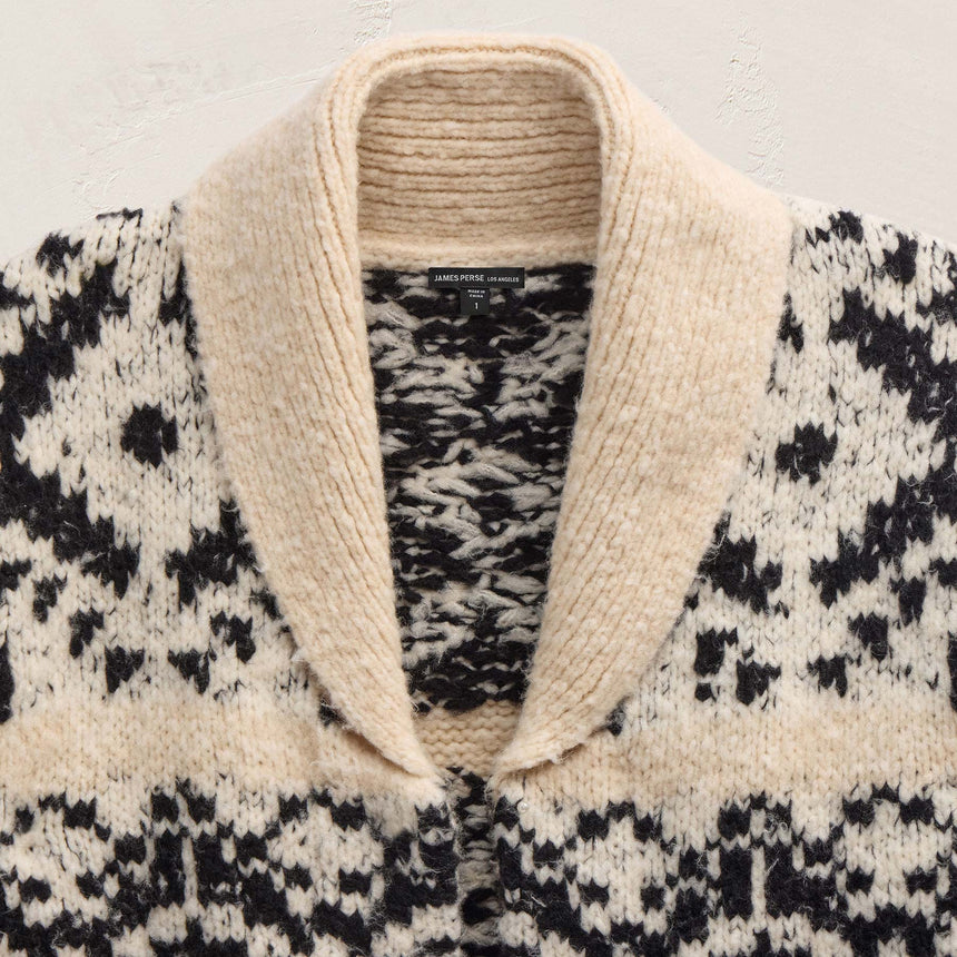 Intarsia Cardigan in Ivory/Black | James Perse Los Angeles FLAT