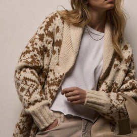 Chalet Intarsia Cardigan In Ivory/Whiskey | James Perse Los Angeles / Womens