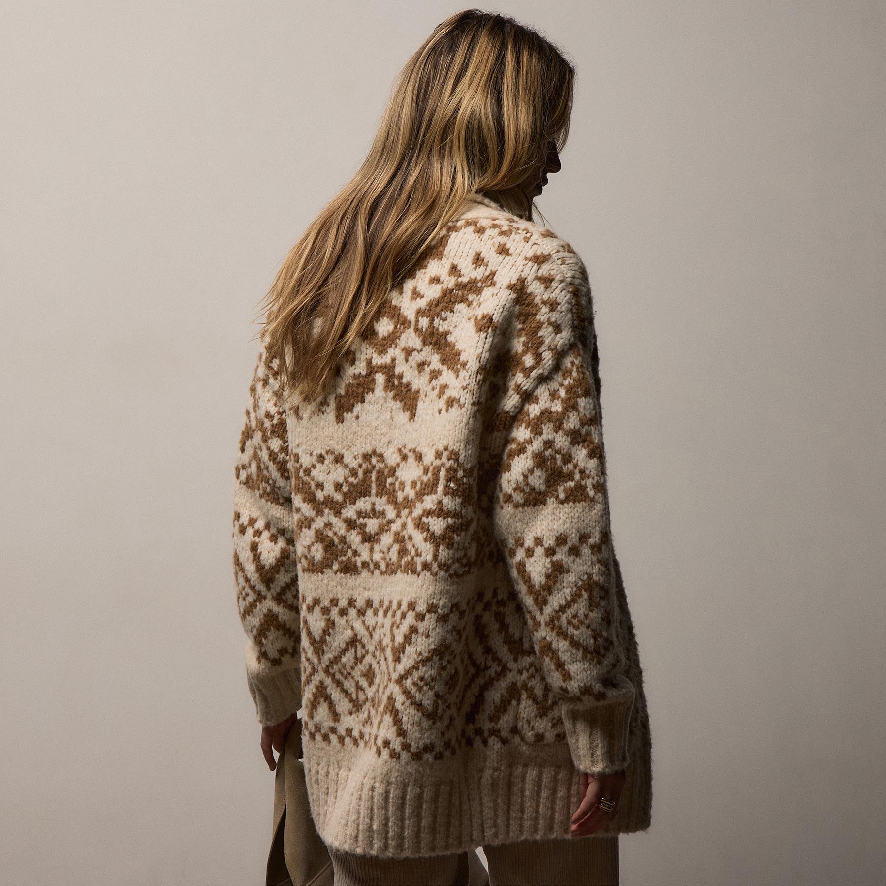 Chalet Intarsia Cardigan In Ivory/Whiskey | James Perse Los Angeles / Womens
